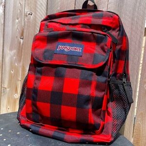 NEVER USED Jansport red & black buffalo plaid backpack